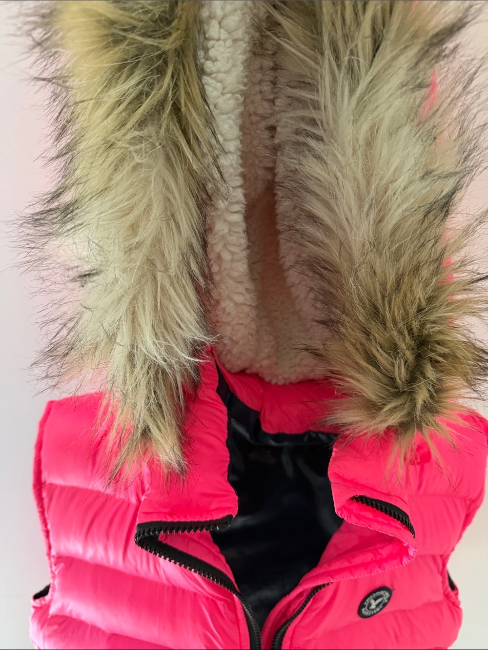 American Eagle Outfitters Hot Pink Puffer Vest with Faux Fur Hood - Picture 2 of 7